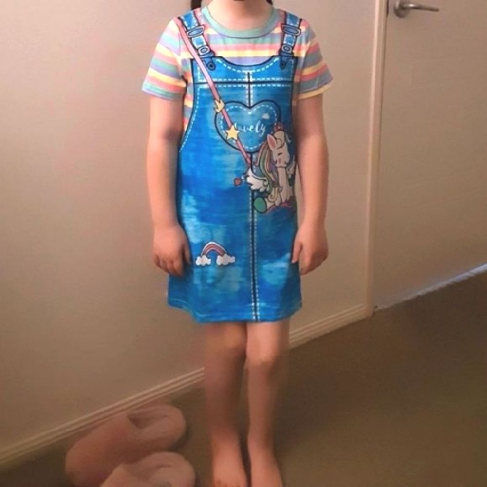 Girl's rainbow Unicorn striped dress